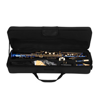 Bb Straight Soprano Saxophone Brass Body Bakelite Head Blue/Gold Lacquered Adjustable Professional Woodwind Instrument HYM-770