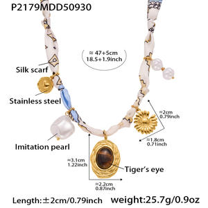 Collar de Moda de Acero Inoxidable con Cadena de Bambú, Piedra de Ojo de Tigre, Perla de Imitación y Corazón, Diseño de Nicho, Joyería de Tela Anudada - Product Image 6