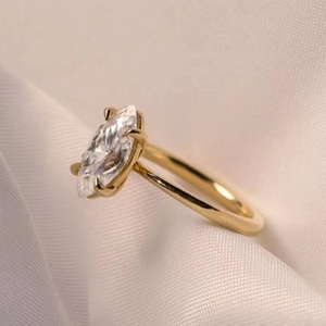 Anillo de Moda de Joyería Fina con Moissanita Corte Marquesa de 1ct 2ct 3ct, 4 Puntas, Oro Amarillo de 14K, para Mujer, Boda - Product Image 6