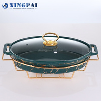 XINGPAI hôtel restaurant fournitures marbre rectangle hot pot céramique plat buffet ensemble avec support