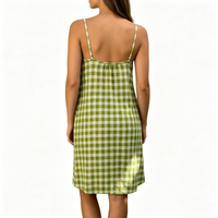 Robe midi droite froncée à fines bretelles à carreaux verts pour femme, décontractée, ample, d'été, tenue d'intérieur, vêtement de nuit, boutique de détail