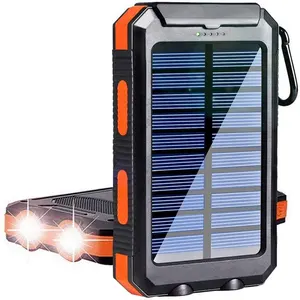 Carregador solar 10000mah 20000mah usb li-polímero, à prova d' água, carregador de bateria solar de viagem com lanterna led