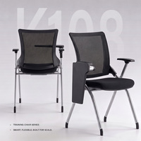 Chaise de bureau ergonomique pour salle de réunion, dossier mi-haut, en maille, avec tablette d'écriture et support pour ordinateur portable