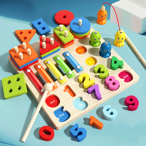 Multifunctional Wooden Peg Stacking Activity Board Shape/<strong>Number</strong>/Fruit Sorting Xylophone <strong>Magnetic</strong> Educational Toy MU-YTZ-027 - Product Image 2