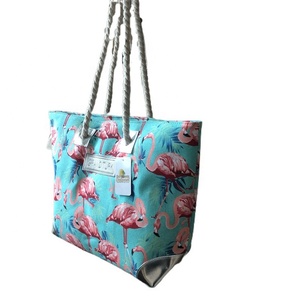 Borsa da Spiaggia in PU alla Moda con Ricamo Dorato Motivo Fenicottero di Grand Turk Borsa per la Spesa all'Ingrosso - Product Image 2