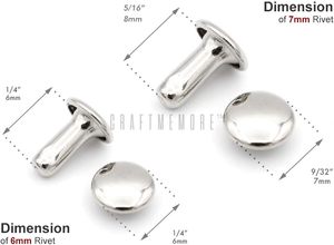 CRAFTMEMORE Kits de rivets à double capuchon, rivets tubulaires en métal pour le cuir, clous à riveter rapides pour artisanat du cuir VTDC Mm Cap Silver - Product Image 3