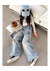 Jeans in Cotone per Ragazze 2025, <span class=keywords><strong>Pantaloni</strong></span> alla Moda con Stampe Cartoon per Bambini, <span class=keywords><strong>Pantaloni</strong></span> a Gamba Larga per Bambine Più Grandi - Product Image 3