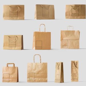 Disposable Kraft Flat Handle Restaurant Food <b>Paper</b> <b>Bag</b> Custom - Product Image 2