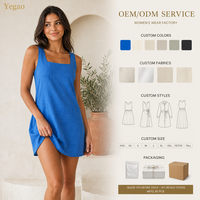 Robes Courtes Yegao pour Femmes en Mélange de Lin, Col Carré, Sans Manches, Coupe Trapèze, Poches Latérales, Robes Décontractées, Fabrication Personnalisée OEM ODM