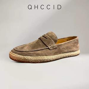 Mocasines de Cuero Genuino, Sin Cordones, Tacón Bajo, Transpirables, con Suela Tejida, Zapatos Casuales para Hombre, Color Sólido Verde Oliva, Marrón Oscuro, Gris - Product Image 2