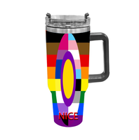 Gobelet isotherme en acier inoxydable de 40 oz, personnalisé en cuir, thème arc-en-ciel gay, pour les trajets urbains et les fêtes à thème en plein air