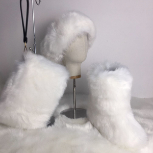 Wholesale high quality women fall winter red white fur set boots and purse headbands - Product Image 1