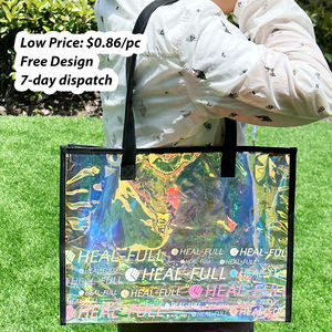 Vente en gros d'usine Sac fourre-tout holographique laser irisé Sac à provisions réutilisable avec logo personnalisé Sac fourre-tout en PVC transparent hologramme arc-en-ciel - Product Image 3