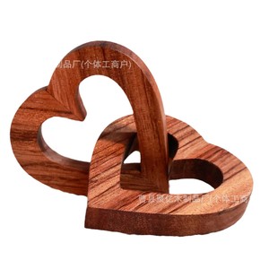 Ornement en bois en forme de double cœur, couleur carbonisée, design rustique, pour la décoration du salon pour la Saint-Valentin - Product Image 5