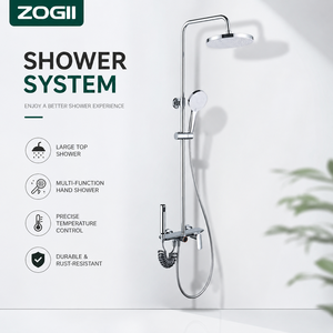 Ensemble de douche en <span class=keywords><strong>laiton</strong></span> ZOGII CEGun gris et blanc 4 fonctions <span class=keywords><strong>avec</strong></span> <span class=keywords><strong>douchette</strong></span> à main à jet pluie et finition chromée pour salle de bain - Product Image 1