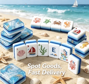 Jeu de Mahjong Personnalisé de Luxe Moderne Thème Océan Américain, Tuiles en Acrylique Faites à la Main Motif Sirène et Créatures Marines, Durable et Portable - Product Image 1