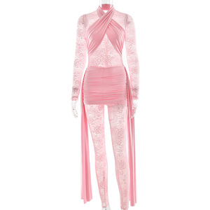 Combinaison en dentelle pour femme avec ruban, coupe ajustée, pour soirée, en tissu polyester micro-élastique fin - Product Image 5