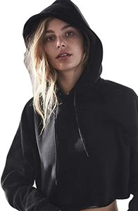 Vente en Gros Sweat à Capuche Court pour Femmes Pull d'Entraînement Uni avec Logo Positionné sur le Devant - Product Image 2