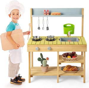 Ensemble de jeu de cuisine en bois de sapin rustique et coloré fait main pour tout-petits et enfants, pour l'extérieur - Product Image 5