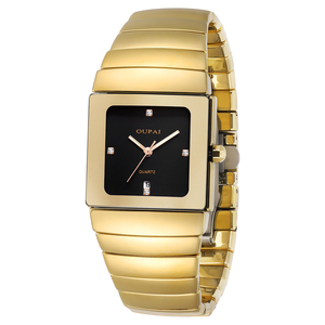 OUPAI 2025 Nuevo Reloj de Pulsera de Cerámica Dorado Cuadrado de Estilo Antiguo para Hombre, Reloj de Cuarzo Luminoso, Elegante y a la Moda - Product Image 1