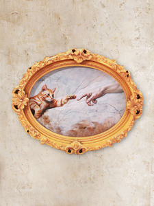 Imán para Refrigerador con Marco Dorado Retro con Imagen de Gato, Diseño de <span class=keywords><strong>Dios</strong></span> Ama a los Gatos, Crea Adán - Product Image 2