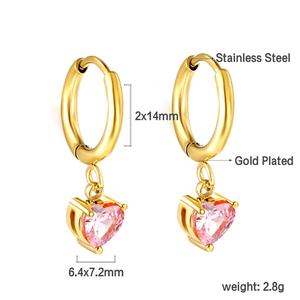 Pendientes de Aro con Circonita Cúbica Brillante Personalizados, Chapados en Oro de 18k, Acero Inoxidable, con Diamantes Rosados, para Mujer - Product Image 2