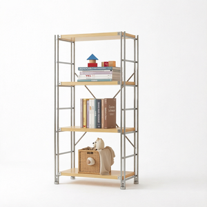 ชั้นวางหนังสือโลหะอุตสาหกรรม 4 ชั้น พร้อมชั้นวางไม้สำหรับห้องนั่งเล่น - Product Image 1