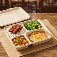 Boîte à lunch rigide à 4 compartiments en bagasse de canne à sucre, écologique, biodégradable, micro-ondable, avec partitionnement des nutriments