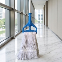 Serpillère en coton robuste de 16 oz avec tête de préhension bleue et manche en aluminium pour le nettoyage en profondeur des sols de cuisine et de salle de bain