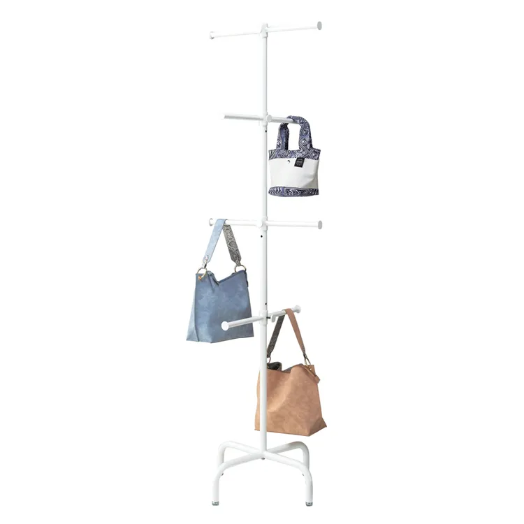 Trim Portable Bag Stand Clothing Store Display Rack With Rustic Wooden Shelf