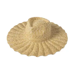 قبعة شاطئ مخصصة على الموضة من JAKIJAYI للبيع بالجملة لعام 2024، قبعة صوفية طبيعية مموجة واسعة الحواف للسيدات، قبعة صوفية بنما