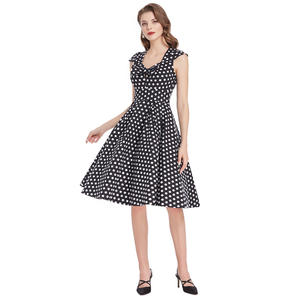 BPS02049 Signore Polka Dots Dress Del Manicotto Della Protezione Del <span class=keywords><strong>Cotone</strong></span> Con Scollo A V <span class=keywords><strong>Svasato</strong></span> A-Line Retro Vintage Vestito Elegante - Product Image 3