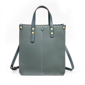 Fashionable Vertical <b>Square</b> Genuine Leather Tote Bag With Zipper Closure Large Capacity For Everyday Use - Product Image 4