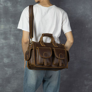 Оптовая продажа, индивидуальный пошив, винтажная сумка-мессенджер из кожи Crazy Horse ручной работы для мужчин, портативная, на плечо, для ноутбука, многофункциональная - Product Image 3