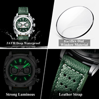 Montre à quartz Poedagar 838 pour homme, bracelet en cuir de luxe, carrée, multifonctionnelle, chronographe, lumineuse, étanche