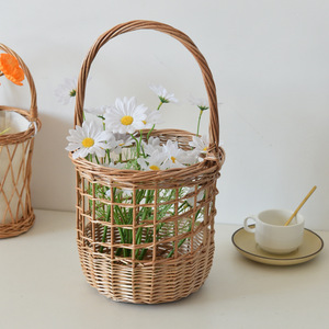 Cesta de mimbre tejida a mano para frutas y verduras, cesta decorativa de ratán tejida a mano estilo francés para arreglos florales, bambú - Product Image 2