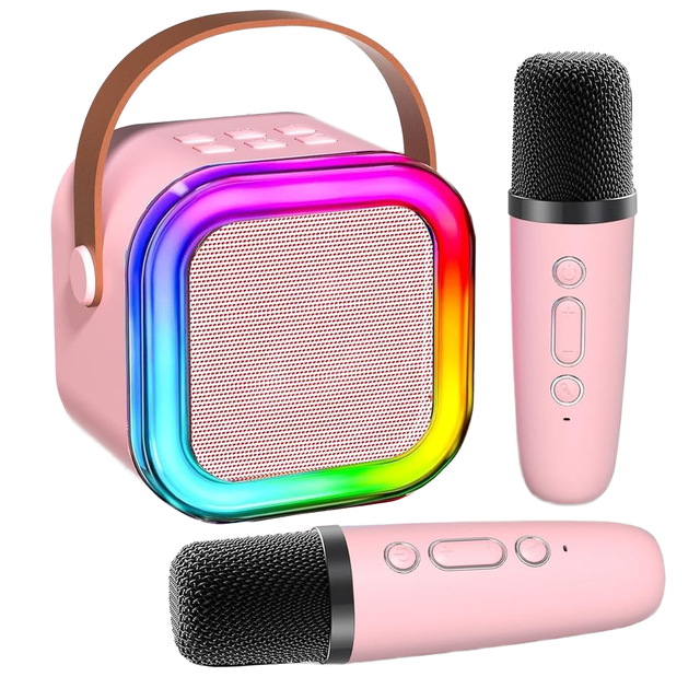 Mini Karaoke Machine for Kids Ages 2-12 Portable for Speaker 2 Wireless Microphones RGB LED Lights 3-5 Hours