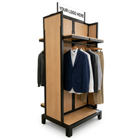 Présentoir à vêtements moderne personnalisé - Portant double face en métal et bois pour boutique avec étagères réglables et barre de suspension