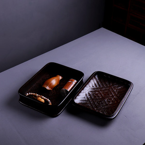 <b>Bamboo</b> Woven Tea Storage Box Rectangle Lidded Household Dustproof Teacup Organizer Living Room Use - Product Image 2