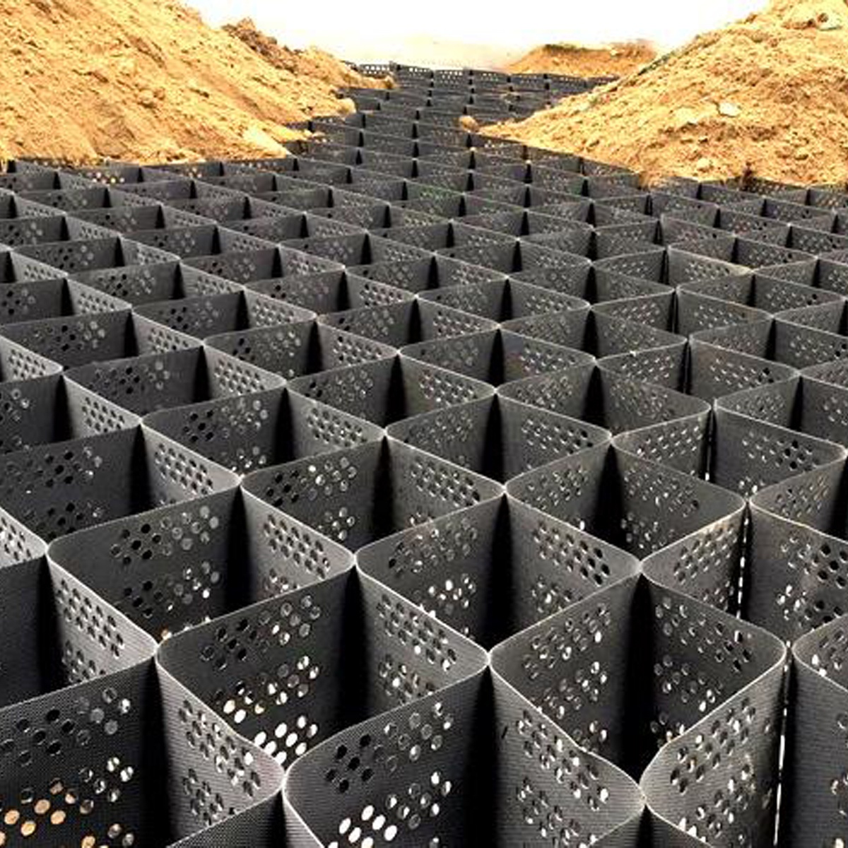 Пластиковая геоячейка, ячеистая геоячейка HDPE, необработанный гравийный стабилизатор, геоячейка, 100-445