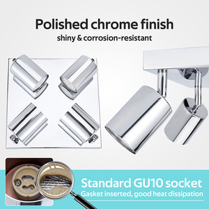 Foco de Techo GU10 Directo de Fábrica, Moderno, de 4 Luces, Cromado Pulido, Base Cuadrada Ajustable, para Sala de Estar y Dormitorio - Product Image 2