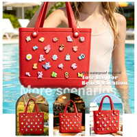 Bolso Tote de EVA de Color Sólido, Lavable, Portátil, para Compras, con Dijes Aleatorios, Impermeable, de Hombro Abierto, Ligero, para Fin de Semana