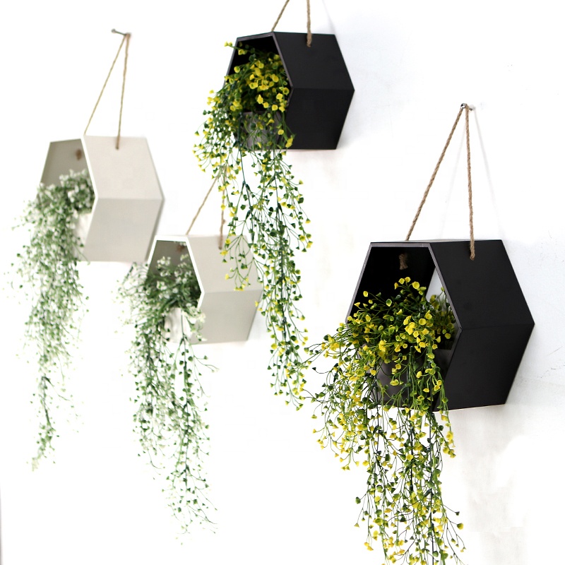 Decorative Flower Pots And Planters Metal Hanging Planter Black Garden Balcony Hanging Wall Greeny Shelf Metal Planter