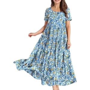 Của phụ nữ XL cộng với Kích thước hoa giản dị <span class=keywords><strong>sundress</strong></span> thanh lịch crewneck Ngắn Tay Áo flowy bãi biển ăn mặc đầy màu sắc mùa hè đế chế ODM thiết kế - Product Image 3