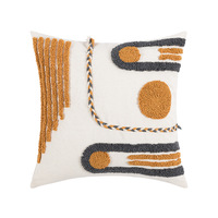 Housse de coussin tuftée style nordique, motif géométrique bohème avec pompons pour canapé, chambre et salon NLS12259