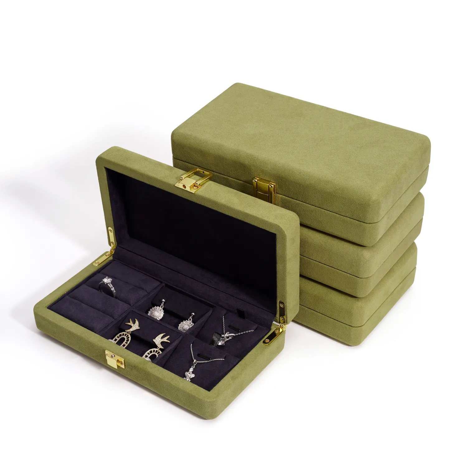 Logotipo personalizado embalaje de joyería verde exhibición de lujo regalo anillo pendiente COLLAR COLGANTE pulsera paquete caja con elegante llave de bloqueo