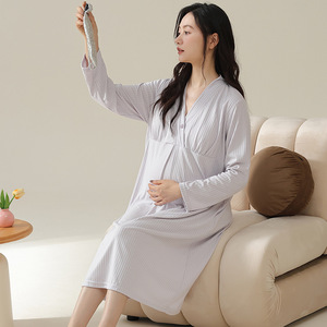 Autumn <strong>Maternity</strong> Nightdress Nursing Dress Nighty <strong>Maternity</strong> <strong>Hospital</strong> Nightgown Modal comfort Sleepwear Breastfeeding <strong>Pajamas</strong> - Product Image 3