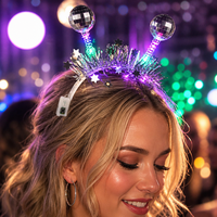 Serre-tête LED Lumineux Boule Disco Clignotante Miroir à Ressort Bobble Bopper pour Fête Rétro Années 70, Cadeaux de Fête, Déguisement