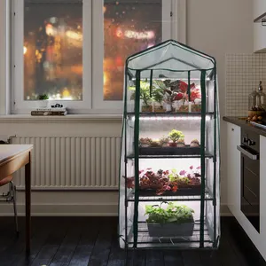 작은 집 실내 겨울 정원 성장 야채 식물을위한 금속 선반 온실 발코니 뒤뜰 사용 검사 불필요