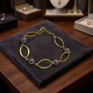 Pulseras de Joyería Fina Exima, Estilo Minimalista, Hechas a Mano, con Dijes de Perlas de Imitación, Cadena de Eslabones Huecos, Chapadas en Oro de 18K, Modernas para Mujer - Product Image 2